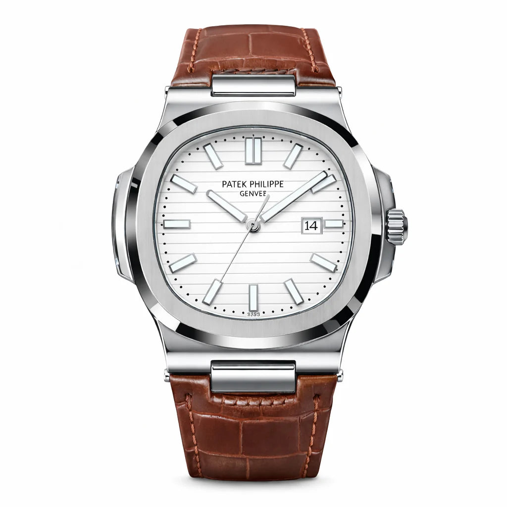 Patek Philippe Leather Strap Watch – Brown and white