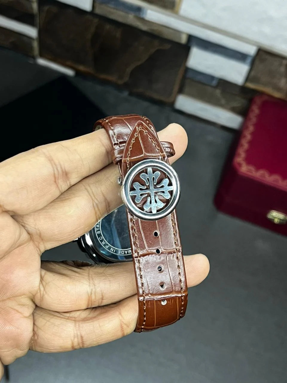 Patek Philippe Leather Strap Watch – Brown and white